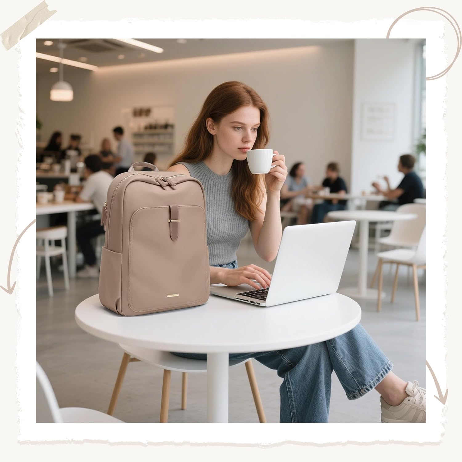 Laptop Backpack for Women,Casual Work Business Backpacks Purse Carry on Travel Backpack,15.6 Inch,Champagne Brown - Image 8
