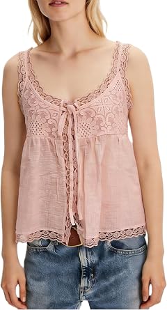 Yiulangde Boho Vest Top for Women Cute Eyelet Babydoll Crop Ruffle Tank Top