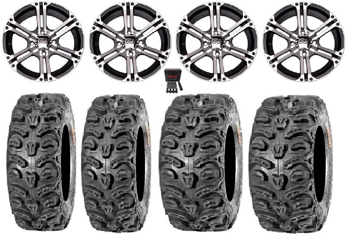 Bundle - 9 Items: ITP SS212 14" Wheels Machined 26" Bear Claw HTR Tires [4x156 Bolt Pattern 3/8x24 Lug Kit]