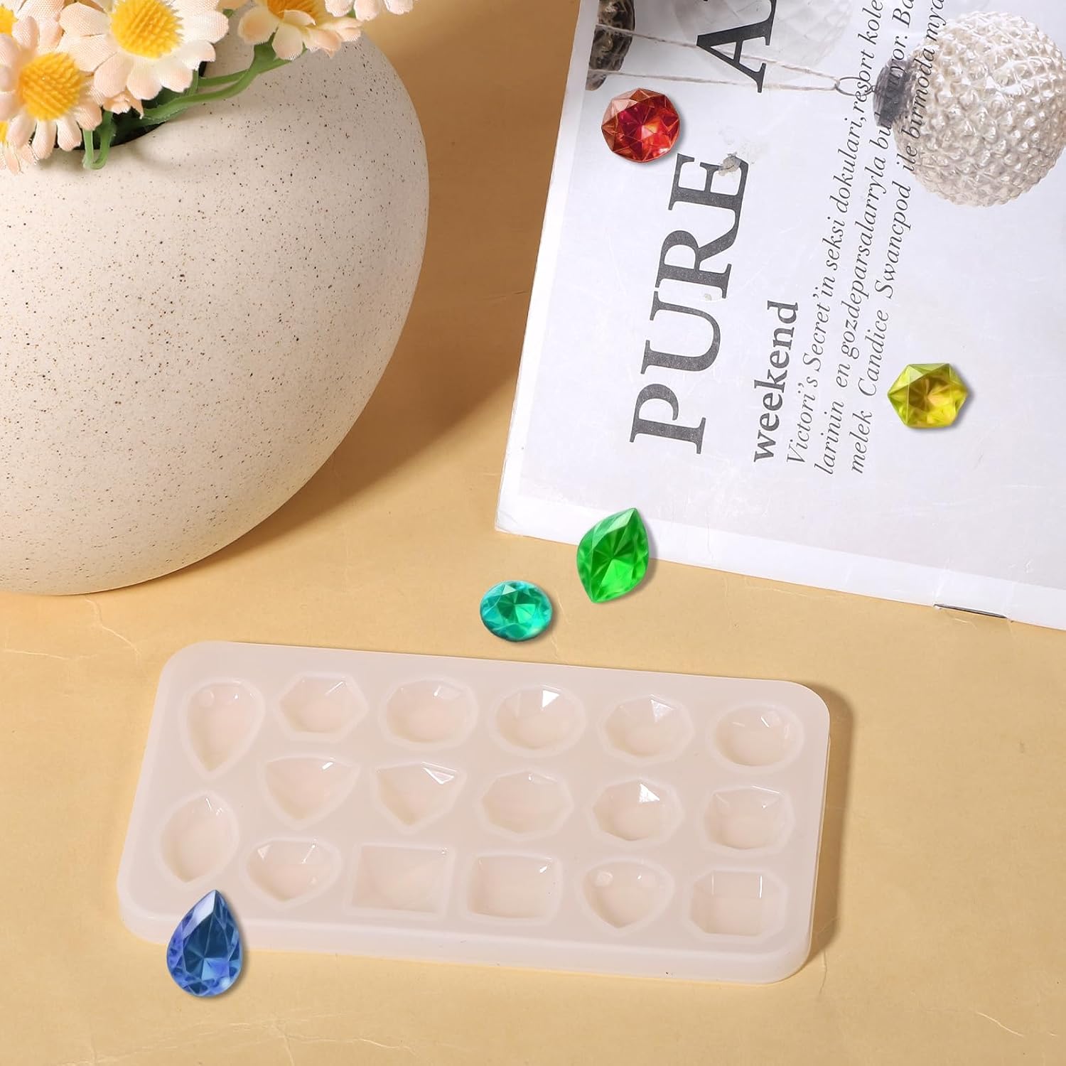 4 Pcs Gemstone Silicone Mold Resin Jewelry Molds Gem Jewelry Casting Mold Small Crystal Stones Silicone Molds for Making DIY Crafting, Earring, Pendant, Necklace