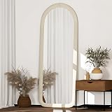 Lustro o pełnej długości 142 cm x 50 cm, łukowe lustro podłogowe ze stojakiem, łukowe lustro na całe ciało, stojące lub opierające się o ścianę, do sypialni, zawinięta flanelą, drewniana rama