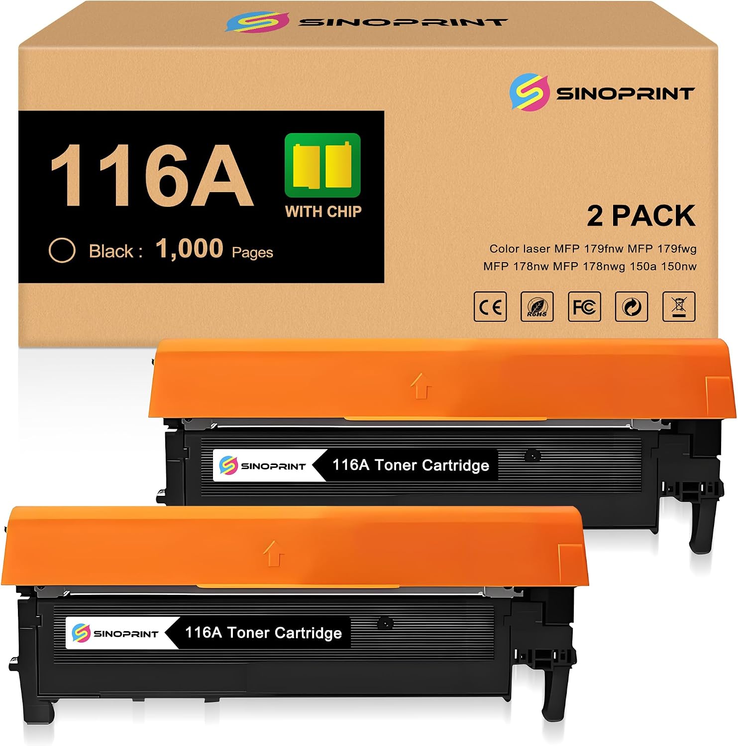 116A Compatible Toner Cartridges Replacement for HP 116A Black W2060A for HP Laser MFP 179fnw MFP 178nw 150a 150nw 179 178 150 Printers (2-Pack Black)