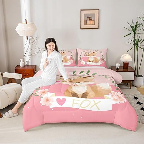 Miniatura 5 de Feelyou Juego de edredón de zorro de dibujos animados para niñas, juego de ropa de cama de zorro lindo para niños y niñas, juego de edredón Kawaii