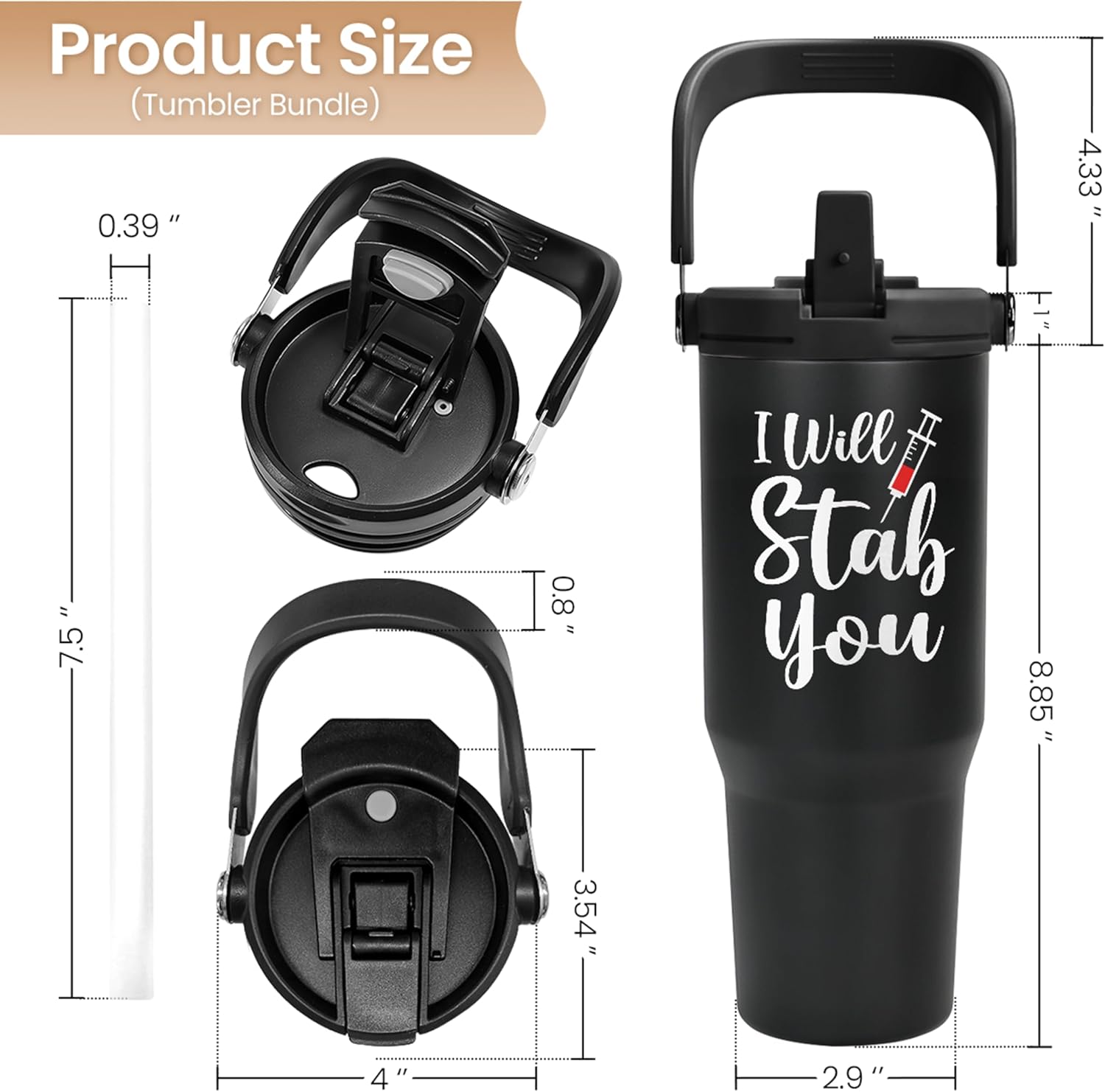 Nurse Gifts for Women, I Will Stab You Nurses Tumbler with Handle 30oz Flip Straw Stainless Steel Coffee Travel Cup , Nurse Appreciation Gifts for Birthday Christmas Nurse Week Graduation image 2