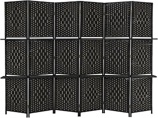 6 Panel Room Divider Screen with Removable Shelves - Folding Portable Partition for Privacy - Wooden Folding Screen Room Divider (Black)