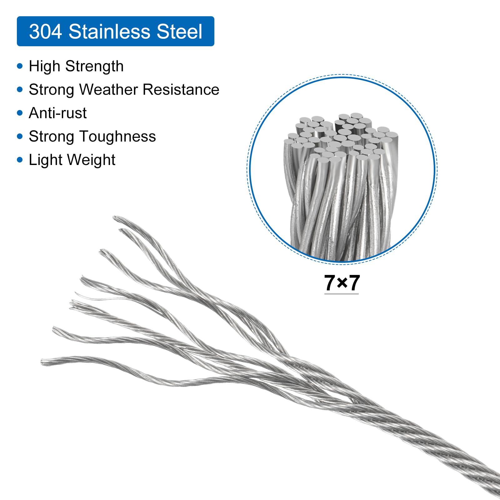 QUARKZMAN Cavo In Acciaio Inox 304 Rivestito In Vinile 8mm (5/16") Con 4 Pezzi Di Manicotti In Alluminio E Girella Per Ringhiere, Pavimentazioni, Appendere, Stendibiancheria, Nero 10m