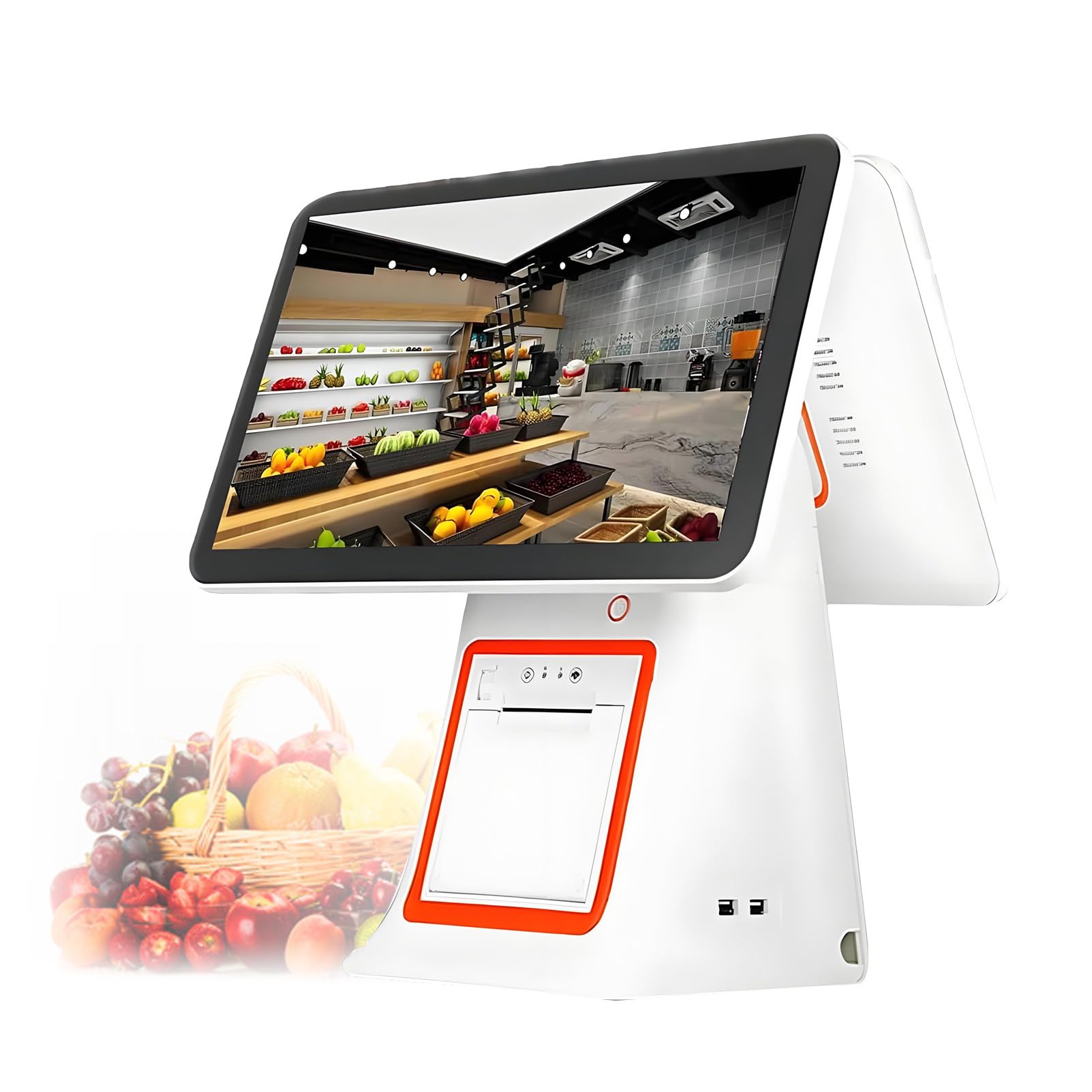 Registratore di Cassa Touch Screen a Doppio Schermo, registratore di Cassa Intelligente da 15,6" con Stampante Termica Integrata, Display cliente per Piccole Imprese White