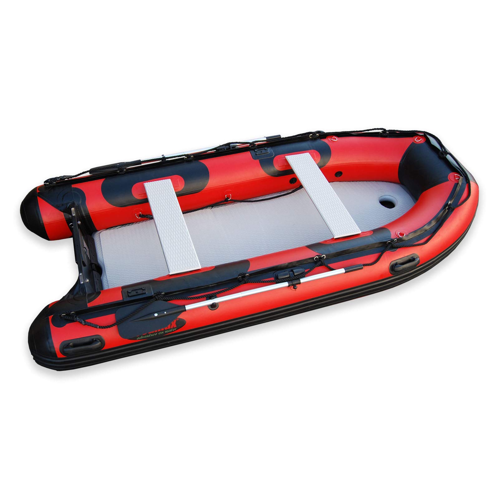 Seamax Recreational 10.8 Feet Inflatable Boat with High Pressure Airmat Floor Easy to Roll up, Max 4 Passengers and 15HP Rated-RED