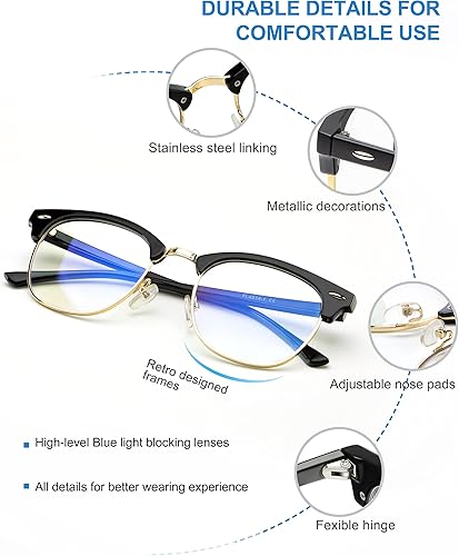 Miniatura 5 de NSSIW Lentes de luz azul para mujeres y hombres, anteojos avanzados para computadora, anteojos para juegos, sin montura con bloqueo de luz azul, 11