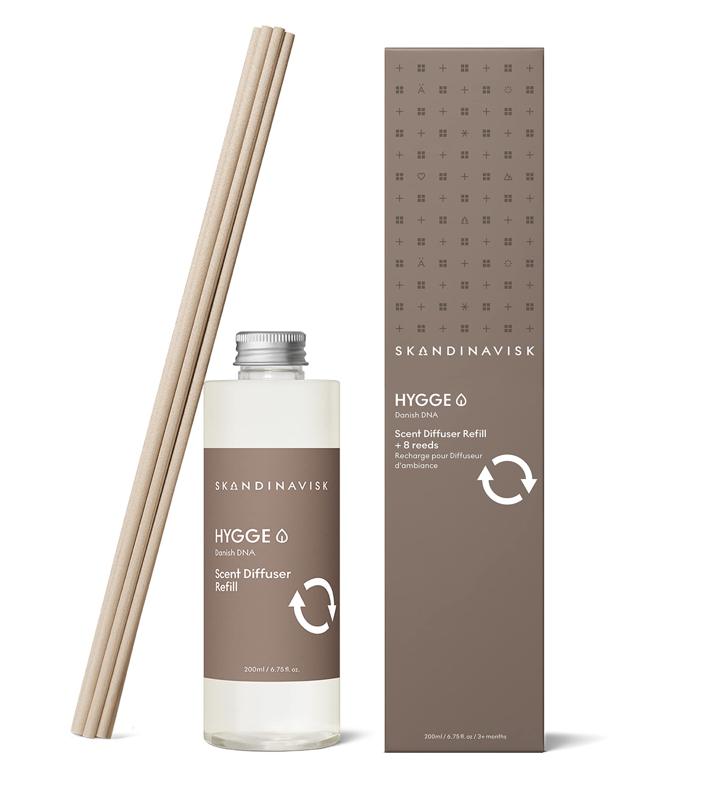 Skandinavisk Hygge 'Gemütlichkeit' Duftstäbchen Diffuser Nachfüllung mit 8 Stäbchen. Duftnoten: Schwarzer Tee, Minzblätter, Äpfel und Zimt. 200 ml.