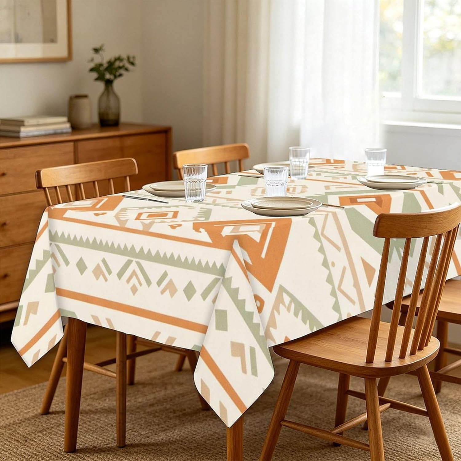 Rectangular Tablecloth with Bohemian Diamond and Stripe Print image 4