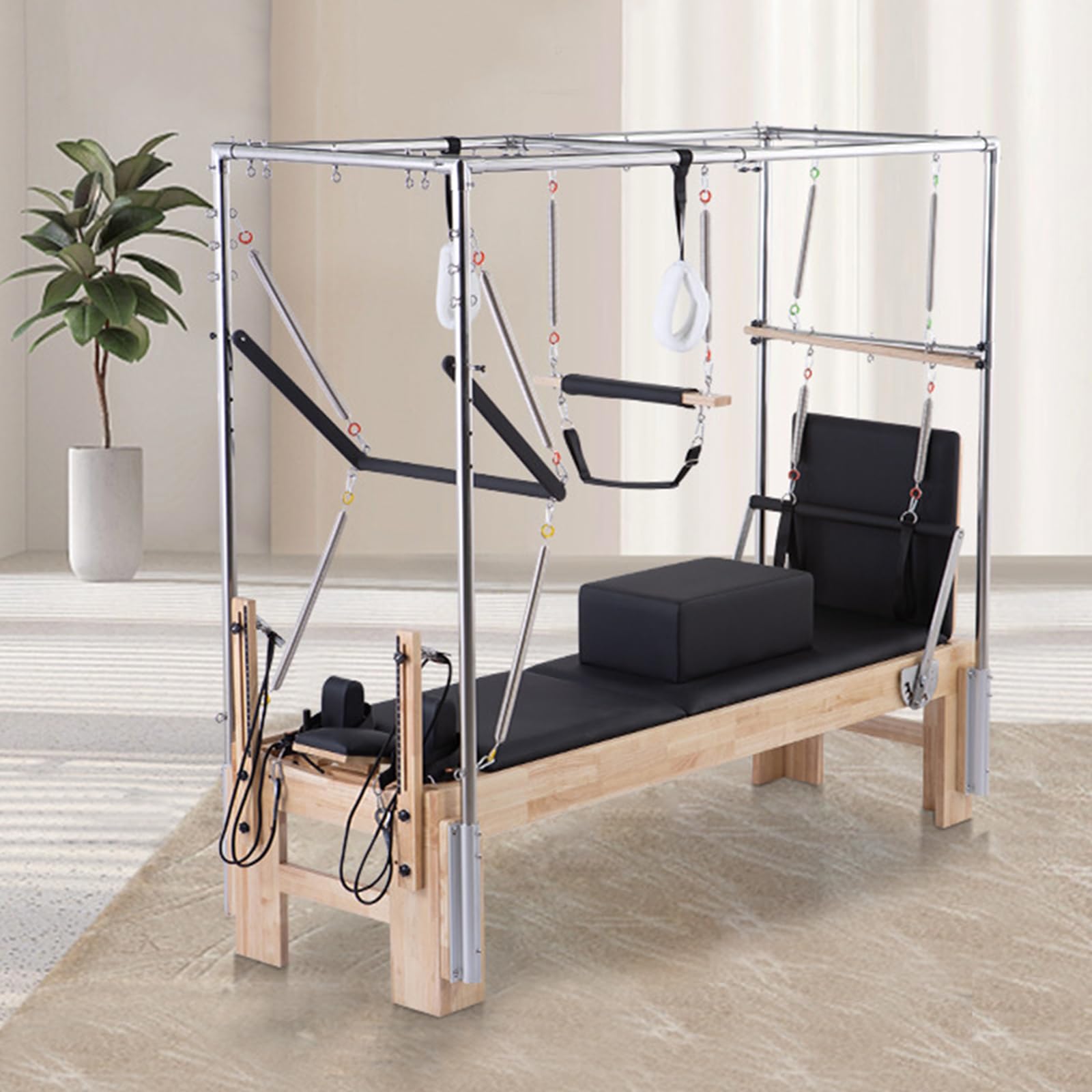 SwAcch Retro Wooden Pilates Cadillac Reformer Equipment for Home Studio Pilates Machine for Workouts, Reformer Pilates for Beginner, Big Size