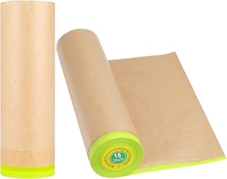 MyLifeUNIT Masking Paper, Automotive Paint Paper Roll with Tape, Tape and Drape Waterproof for Painting Protection Covering (2 Rolls, 18 inch x 50 feet)