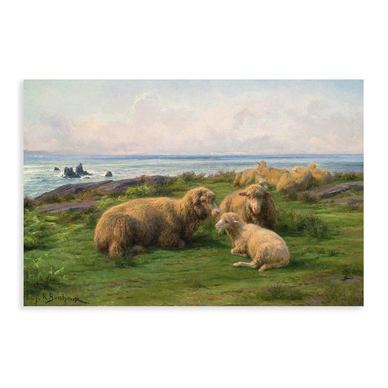 Dfjyjfgjj Rosa Bonheur,Sheep By The Sea Canvas Wall Art Print Poster For Home School Office Decor 12" L X 18" W