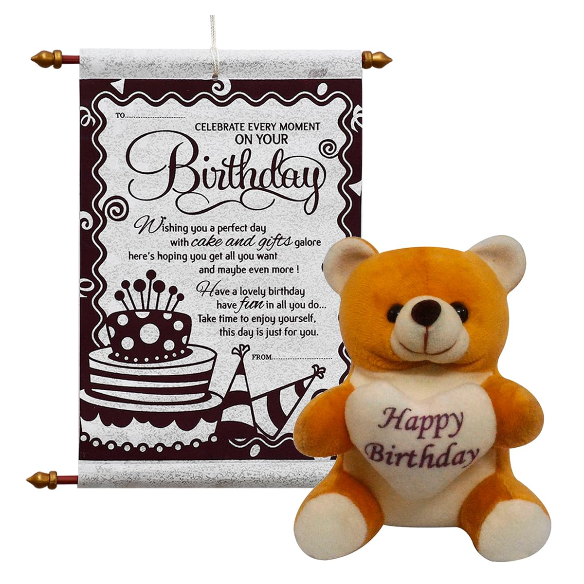 Saugat Traders Birthday Gift for Girls & Women - Soft Teddy Bear with Birthday Scroll Card - Happy B'Day Combo