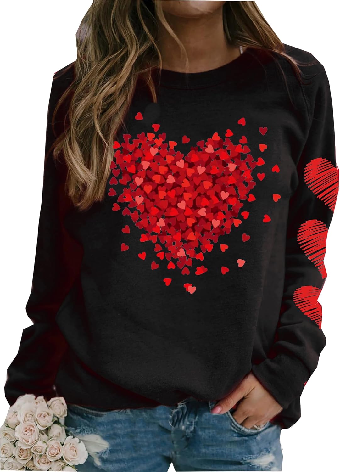 LLHXRUI Valentine's Sweatshirt for Women Cute Heart Love Shirt Graphic Tees Raglan Long Sleeve Pullover Tops - Image 2