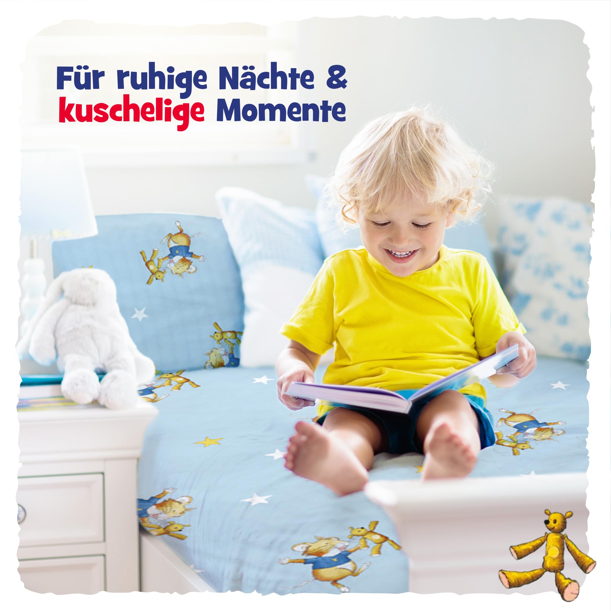 Leo Lausemaus Kleinkinder Bettwäsche-Set: 100 x 135 cm & Kissen 40 x 60 cm | 100% Baumwolle: Blaue Kinderbettwäsche für Jungen und Mädchen -Motive zum Einkuscheln