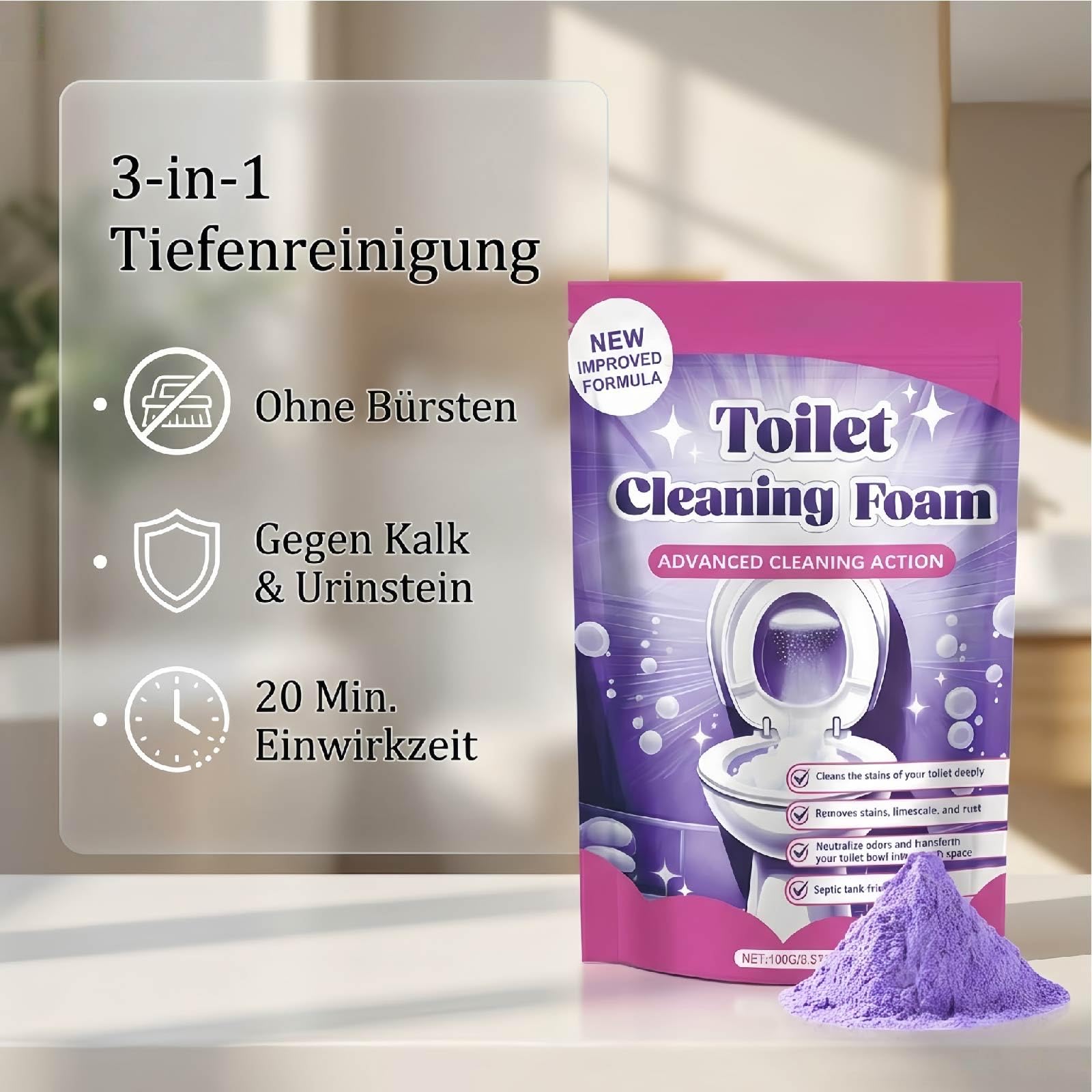WC-Reiniger – Toilettenschaum Pulver, Toilet Cleaning Foam, Schäumender WC-Schaumreiniger für Toiletten, Ohne Aufwand (6PC-Abgesackt)