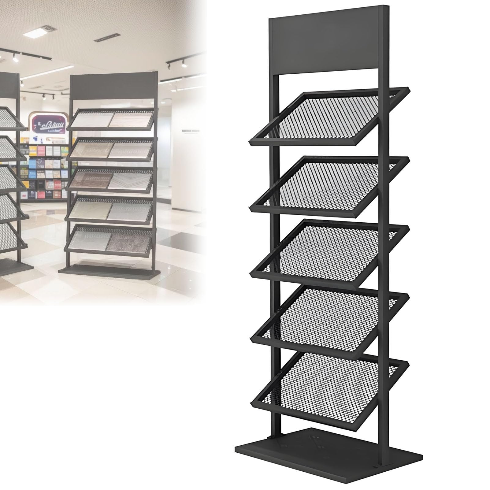 5-poziomowy stojak na płytki podłogowe, 67 cm, marmurowy uchwyt na panel na próbki do materiałów budowlanych, idealny do salonów sprzedaży detalicznej i centrów remontów domu, czarny