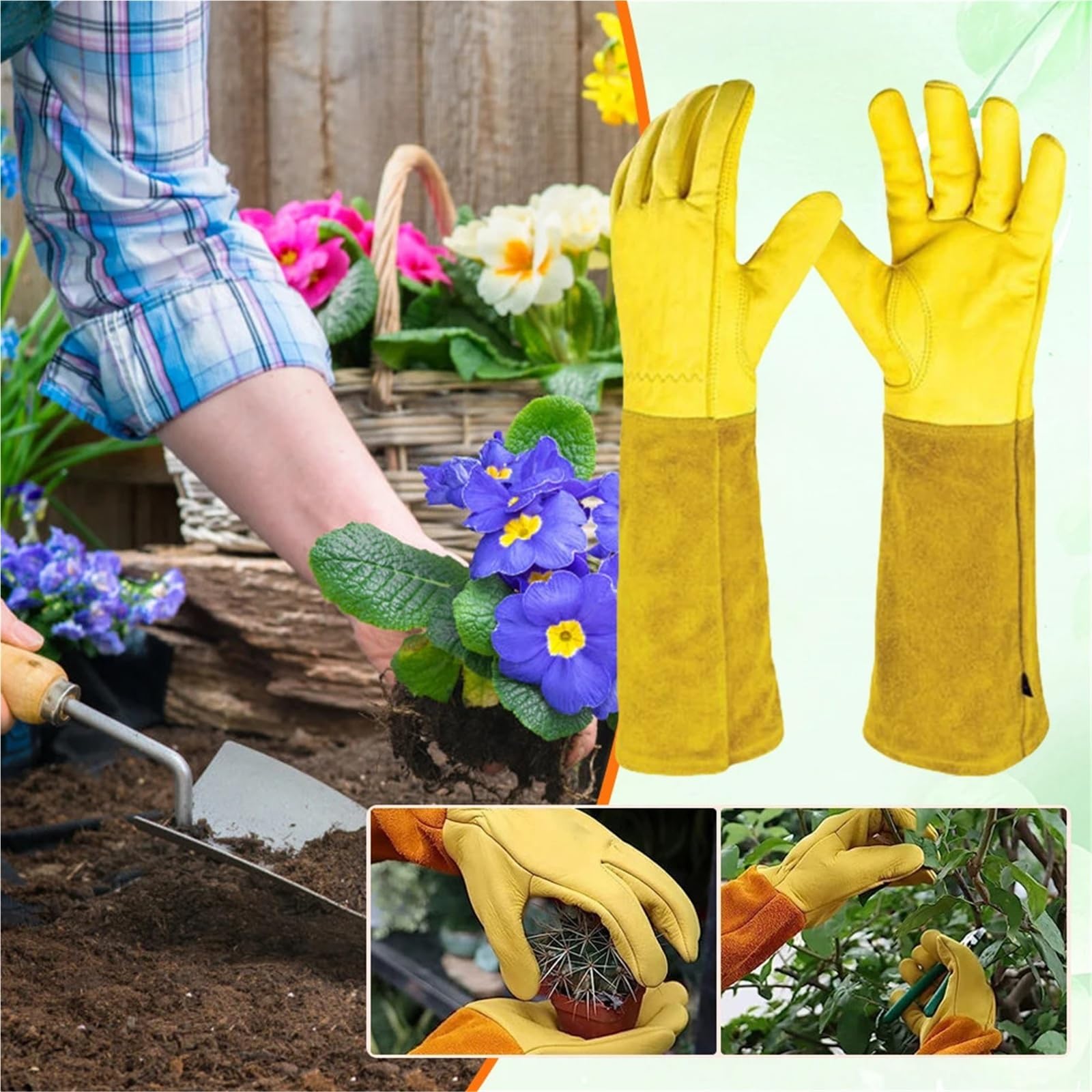 Gartenhandschuhe Damen 1 Paar lange, dornensichere Rosenschnitthandschuhe, atmungsaktive Leder-Gartenhandschuhe, Arbeitsschutz, Ellenbogenhandschuhe for Damen und Herren(XL)