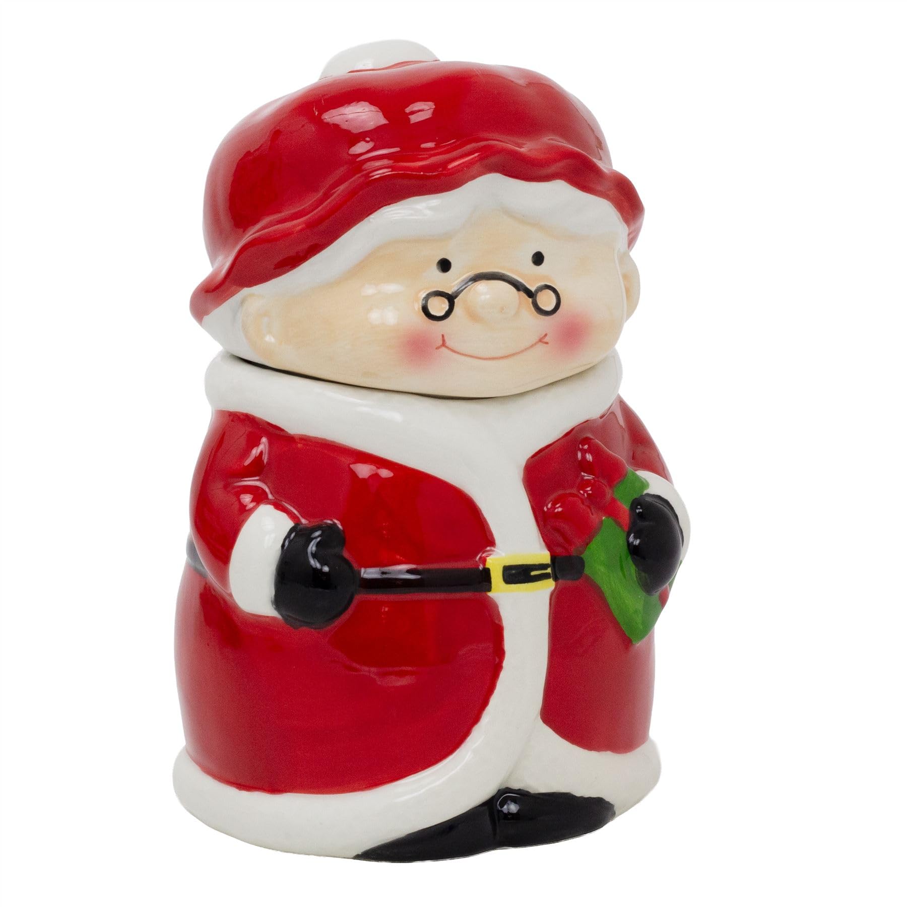 Carousel Home Red Mrs Claus Christmas Storage Jar | Ceramic Festive Cookie Jar Biscuit Barrel | Christmas Kitchen Storage Pot With Lid - 21Cm