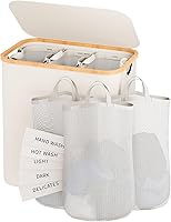 Vista 11 de Cesto para ropa sucia de 3 secciones, 145L cesto para ropa sucia con tapa, organizador de cesta de lavandería extragrande con bolsas interiores