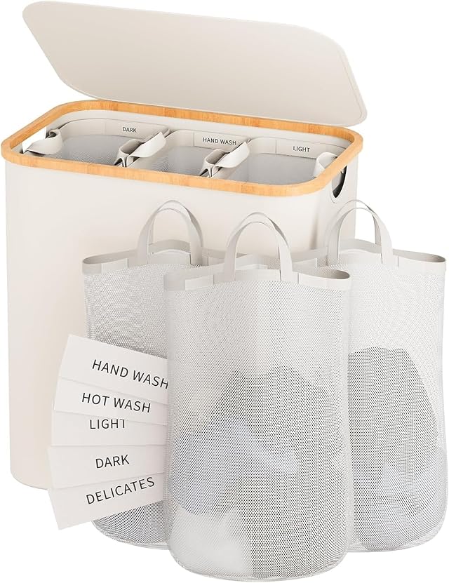 Laundry Hamper with Lid 160L Dirty Clothes Hamper for Laundry Basket 3 Section Extra Large Laundry Sorter Hamper