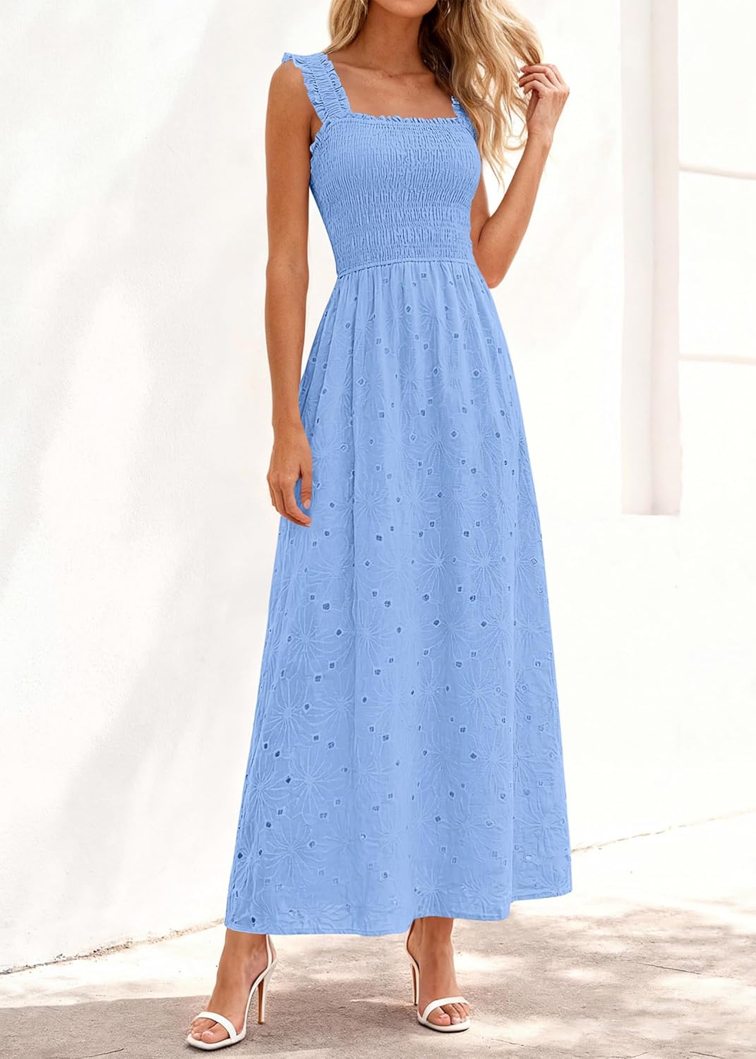 KIRUNDO Summer Lace Dress Vacation Outfits for Women 2026 Wedding Guest Dresses Maxi Beach Boho Sleeveless Cotton Sundress - Image 3