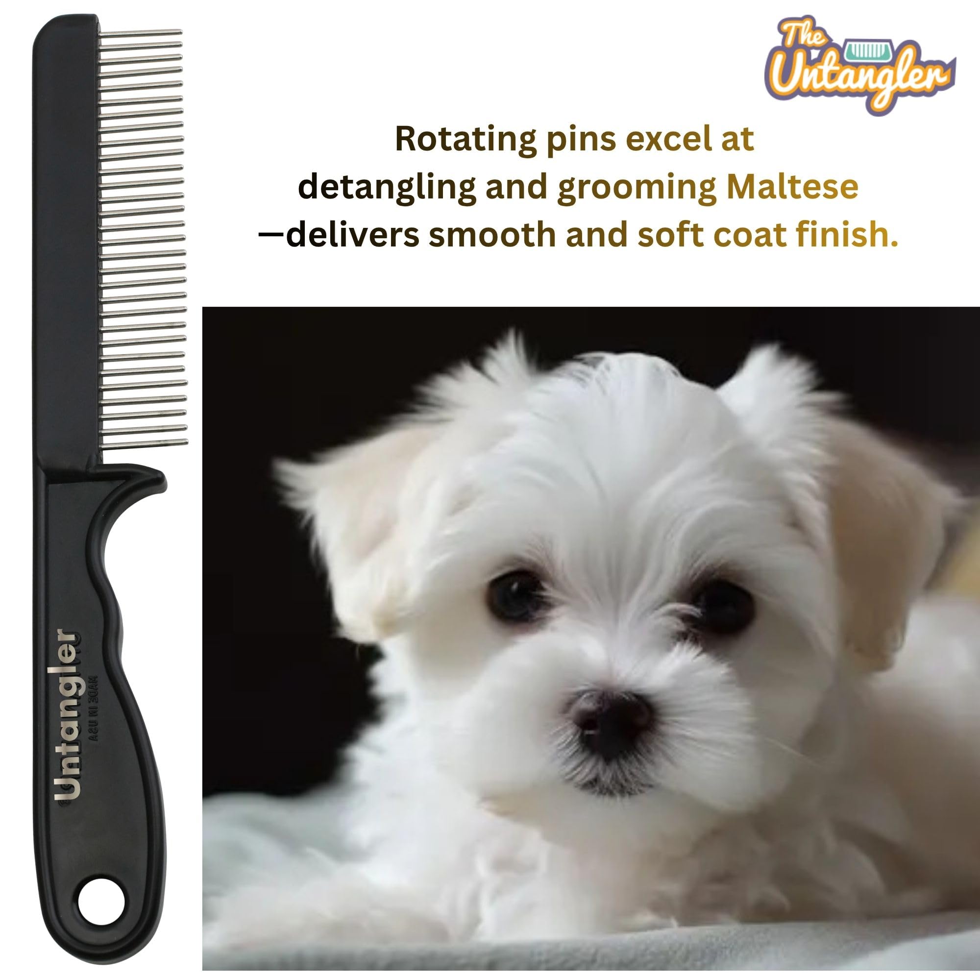 Untangler Super-Groom Combs with Smooth Rotating Teeth for Painless Mat Removal (Black, 30 Fine-Spaced Teeth)