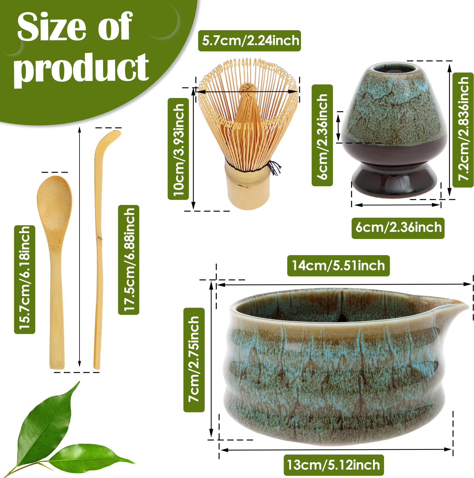 Lot de 5 accessoires à matcha avec pelle, mélangeur et support, bol à matcha en céramique, pour la préparation du matcha, bleu