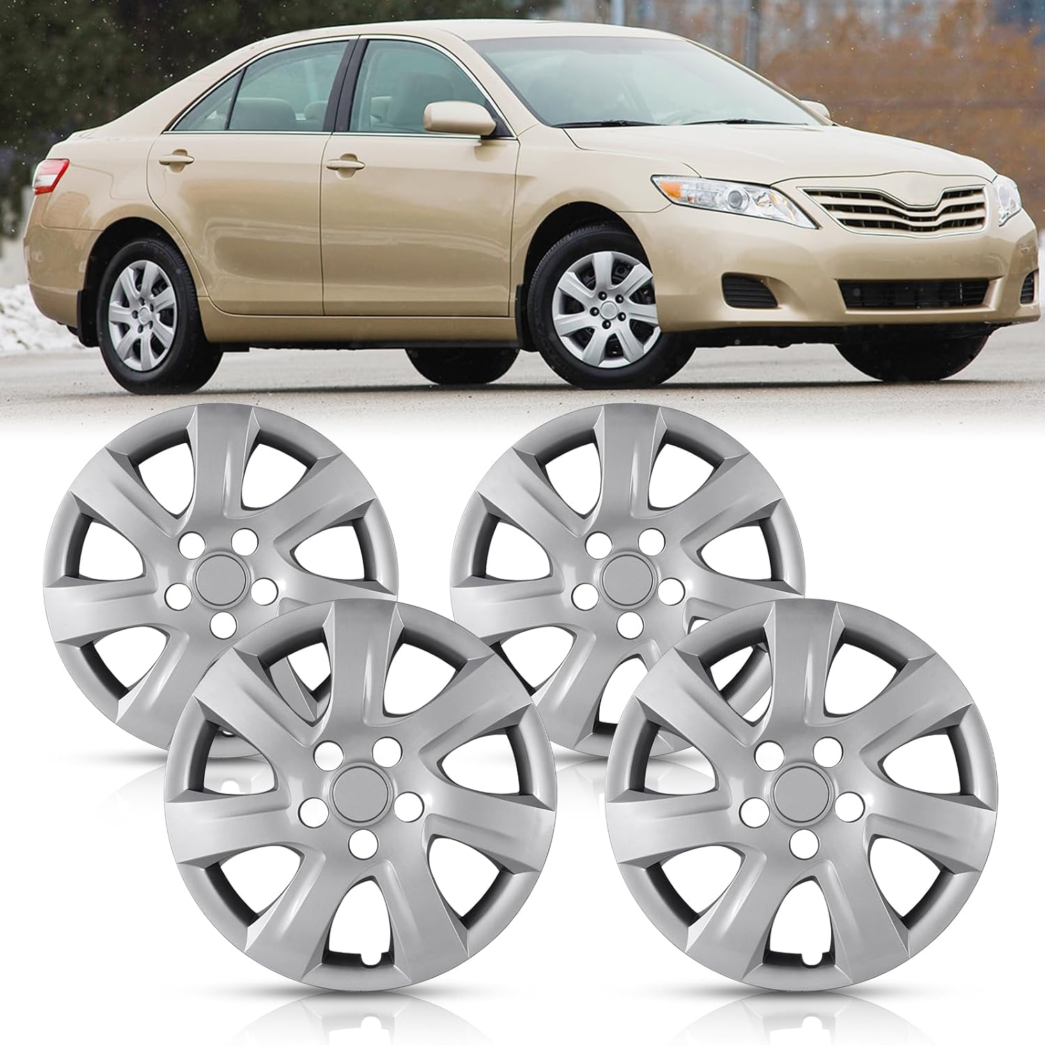 WolfX 16 Inch Hubcaps Set of 4 Wheel Rim Cover for Toyota Camry[Included for Hybrid] 2007-2011 (Only Fit for Steel Hub) PP Material Wheel Rim Hub Cap Replacement, (5092G, Lacquer)