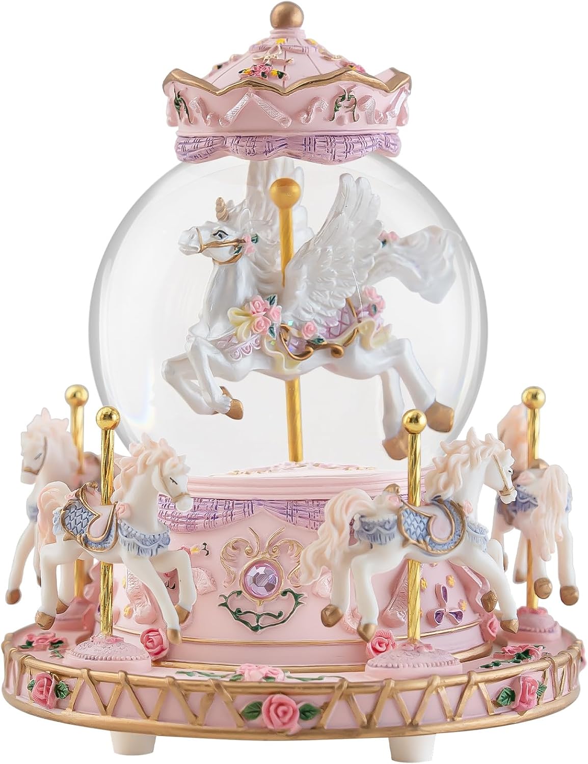Unicorn Carousel Snow Globe Gift, Upgraded Carousel Horse Music Box with Lights Luxury Gifts for Daughter Woman Girls Mom Wife Sister Christmas Anniversary Birthday Play You are My Sunshine