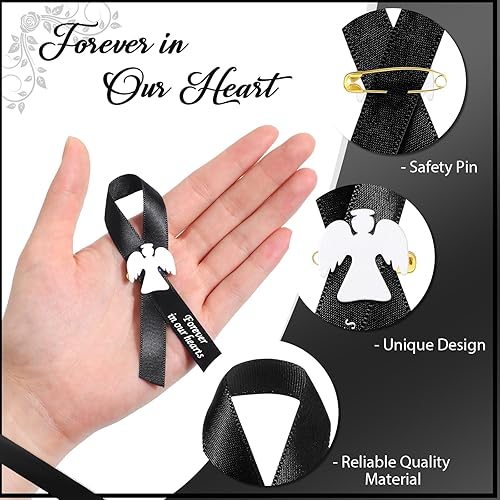 Miniatura 3 de 100 cintas funerarias de ángel, cinta conmemorativa, pasadores funerarios, lazo de respeto conmemorativo con alfileres de seguridad y ángel para el