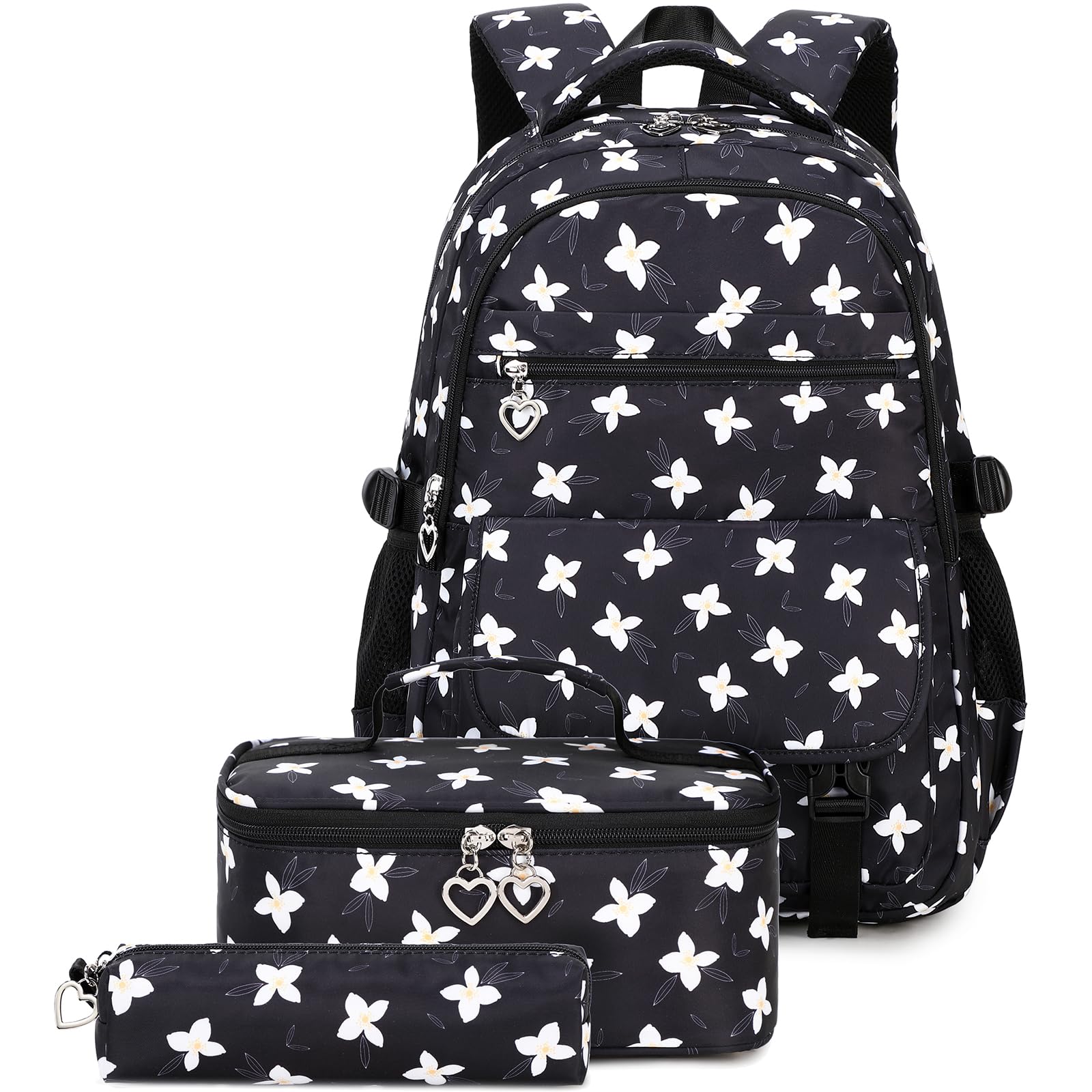 Joyfulife Girls Backpack with Lunch Box (Black), Large