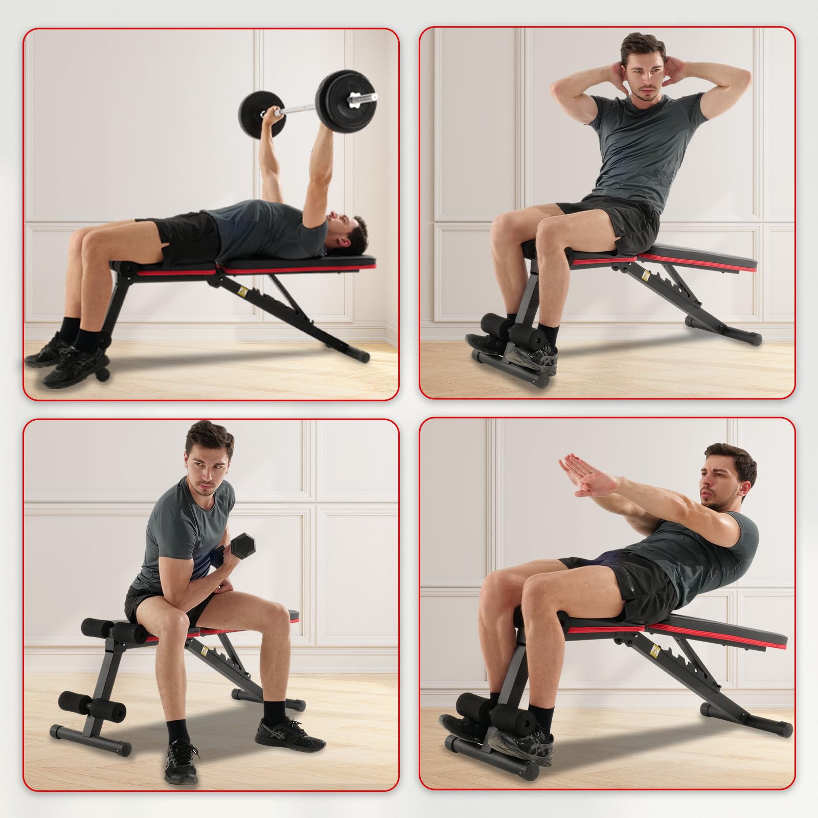 ISE Banc Musculation Pliable/Banc Musculation Plat Pliable, Banc Abdominaux Multifonction, Banc de Musculation Inclinable, Banc Fitness Abdos Réglable 7 Positions, Banc Inclinable Musculation Homme