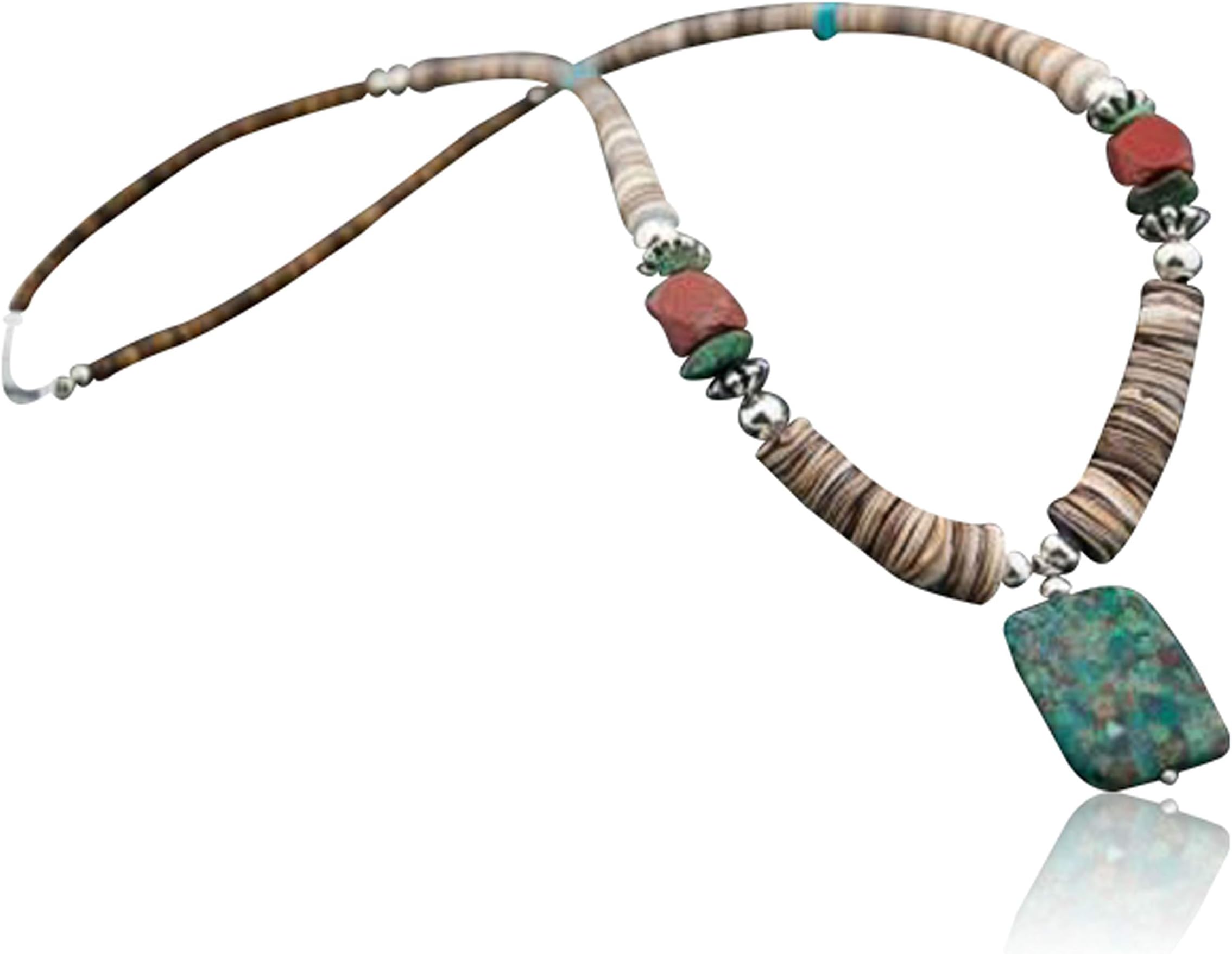 Native-BayLarge Authentic Made by Charlene Little Navajo .925 Sterling Silver Graduated Heishi Turquoise Native American Necklace