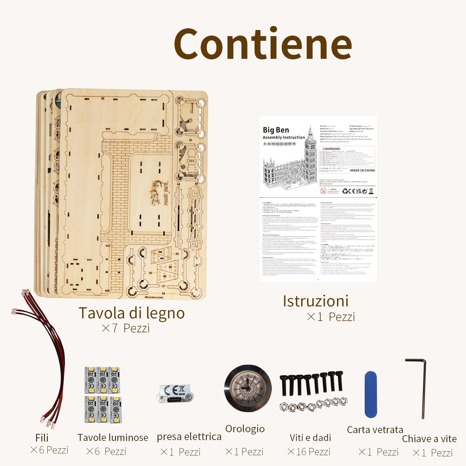 Puzzle 3D Big Ben Kit Modellismo - In Legno Con London Eye E 3 Modalità Di Luce, Passatempo Per Adulti, Bricolage Adulti, Puzzle in Legno Per Adulti, Regalo Speciale Per Compleanno