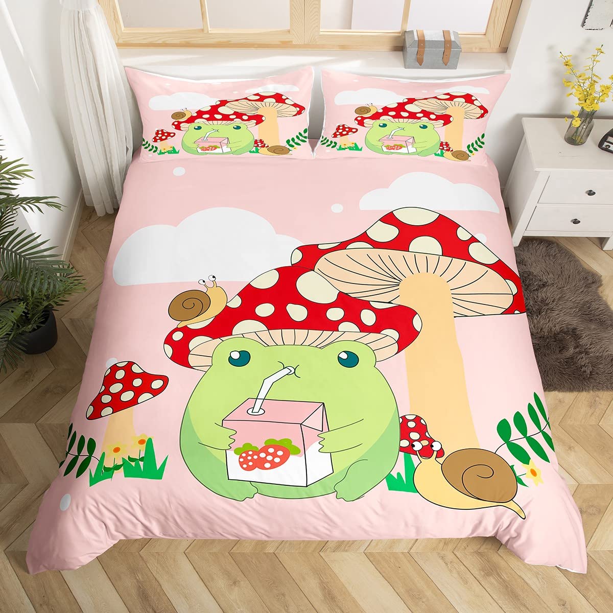 Parure de lit grenouille pour enfants dans une chambre tropicale