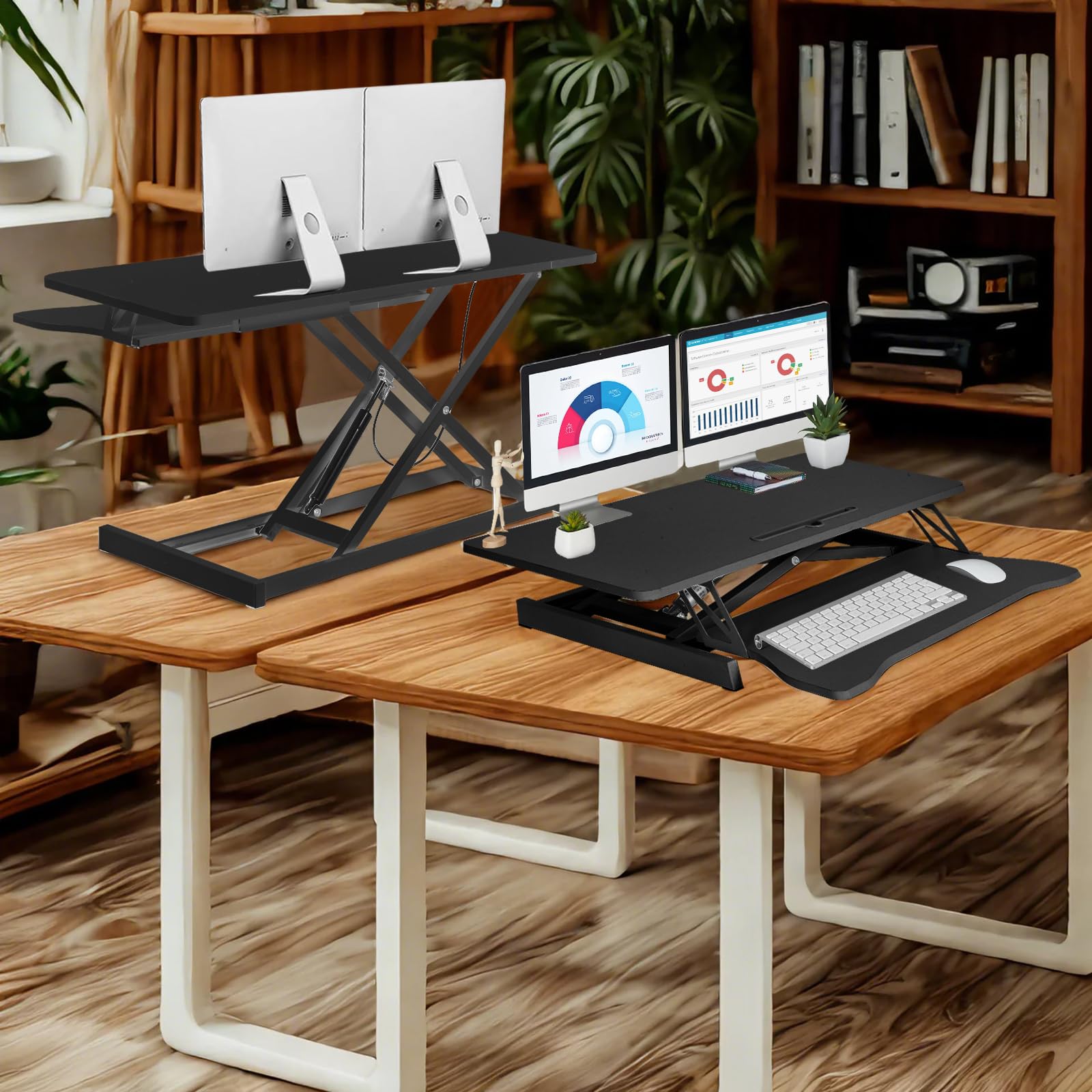 Generisch Steh-Sitz Schreibtischaufsatz Höhenverstellbar, 37'' Zweistufige Stehpult Konverter Mit Tastaturablage, Steh-Sitz- Für Zwei Monitore Und Laptop, 17 Kg Kapazität