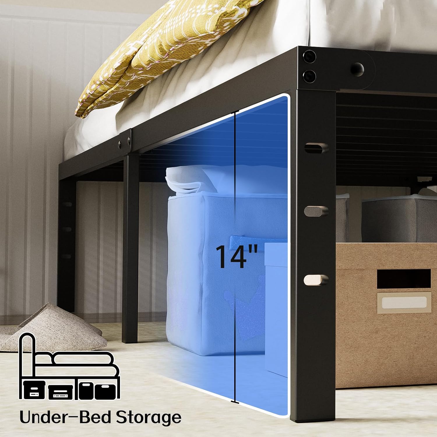 OLEVS 14-Inch Twin Bed Base, Sturdy Metal Platform Bed, No Box Spring Required, Easy Assembly