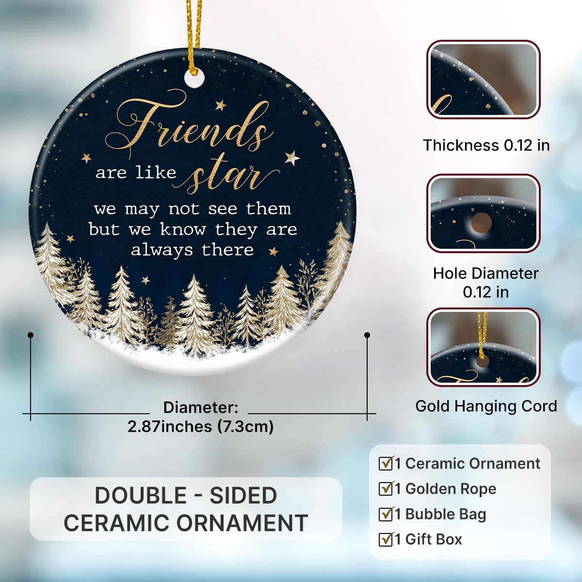 Friend Ornaments 2025 - Friendship Ornament for Christmas Tree Decorations, Meaningful Xmas Gifts for Friends BFF Bestie, Long Distance Friendship Gifts for Soul Sister - Image 2