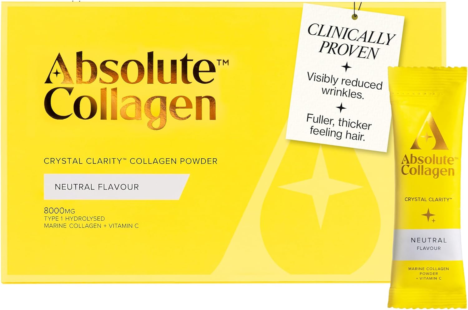 Absolute Collagen Marine Powder Collagen Supplement for Women | Neutral Flavour, Supports Hair, Nail & Skin Health, 8000mg of Hydrolysed Collagen per Sachet, Vitamin C | 14 Sachets