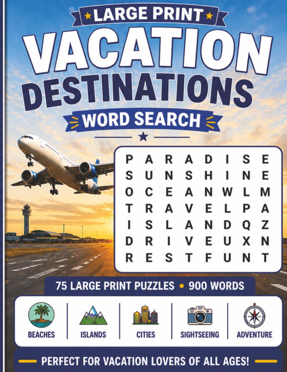 Large Print Vacation Destinations Word Search