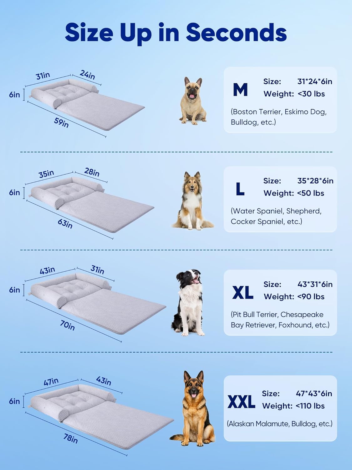 Rywell Cooling Dog Beds Medium Sized Dog, 31" x 24", Orthopedic Bed with 3-in-1 Adjustable Design, Cooling Mat with Arc-Chill Tech (Q-Max>0.5), Non-Slip & Fully Machine Washable, Grey