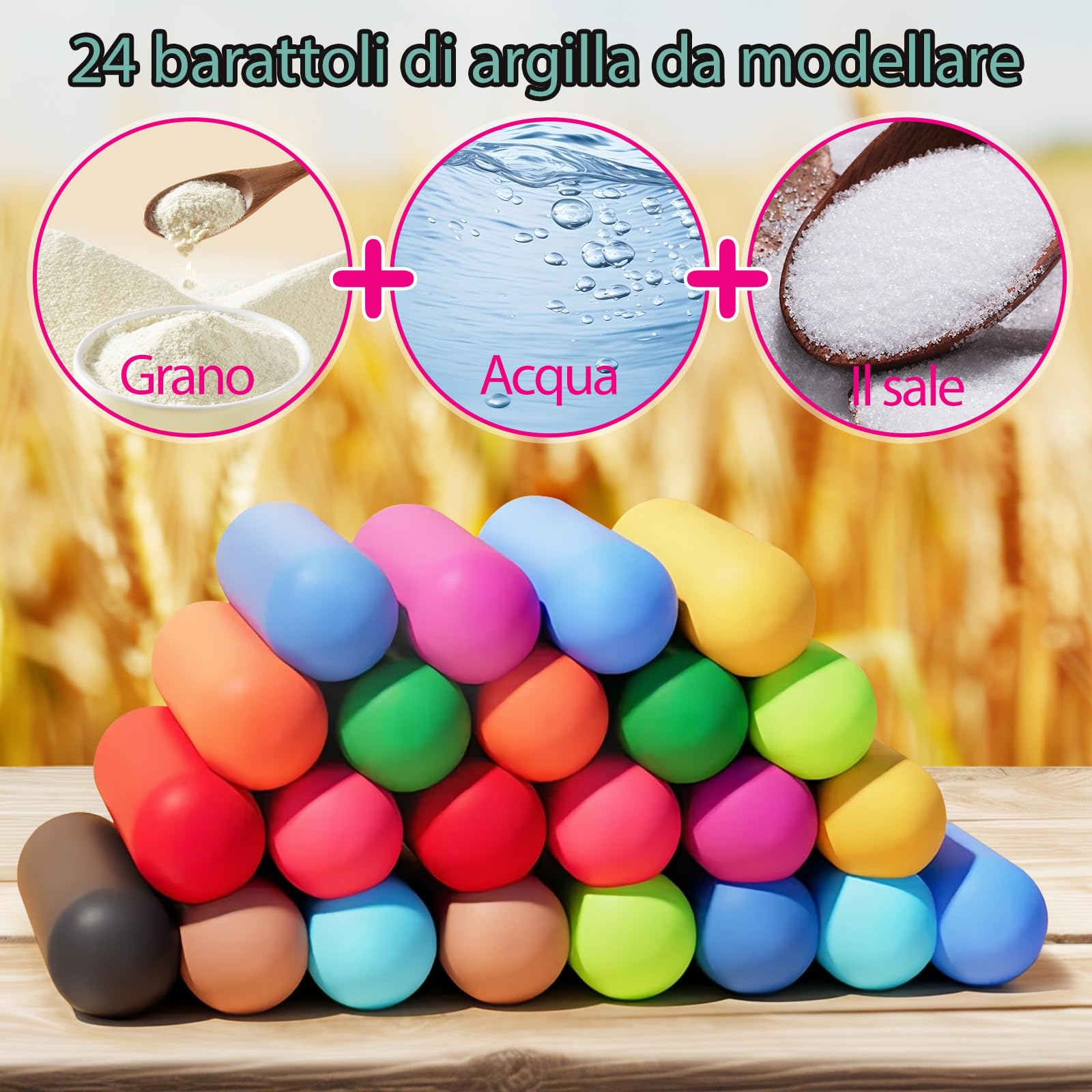 VBACALA Set Plastilina per Bambini 4 in 1-73 Pezzi,Kit Creativo con Accessori per Modellare Gelatiera, Hamburger, Torta e 24 Lattine di Argilla, Feste e Compleanni per Bambini 3+ Anni