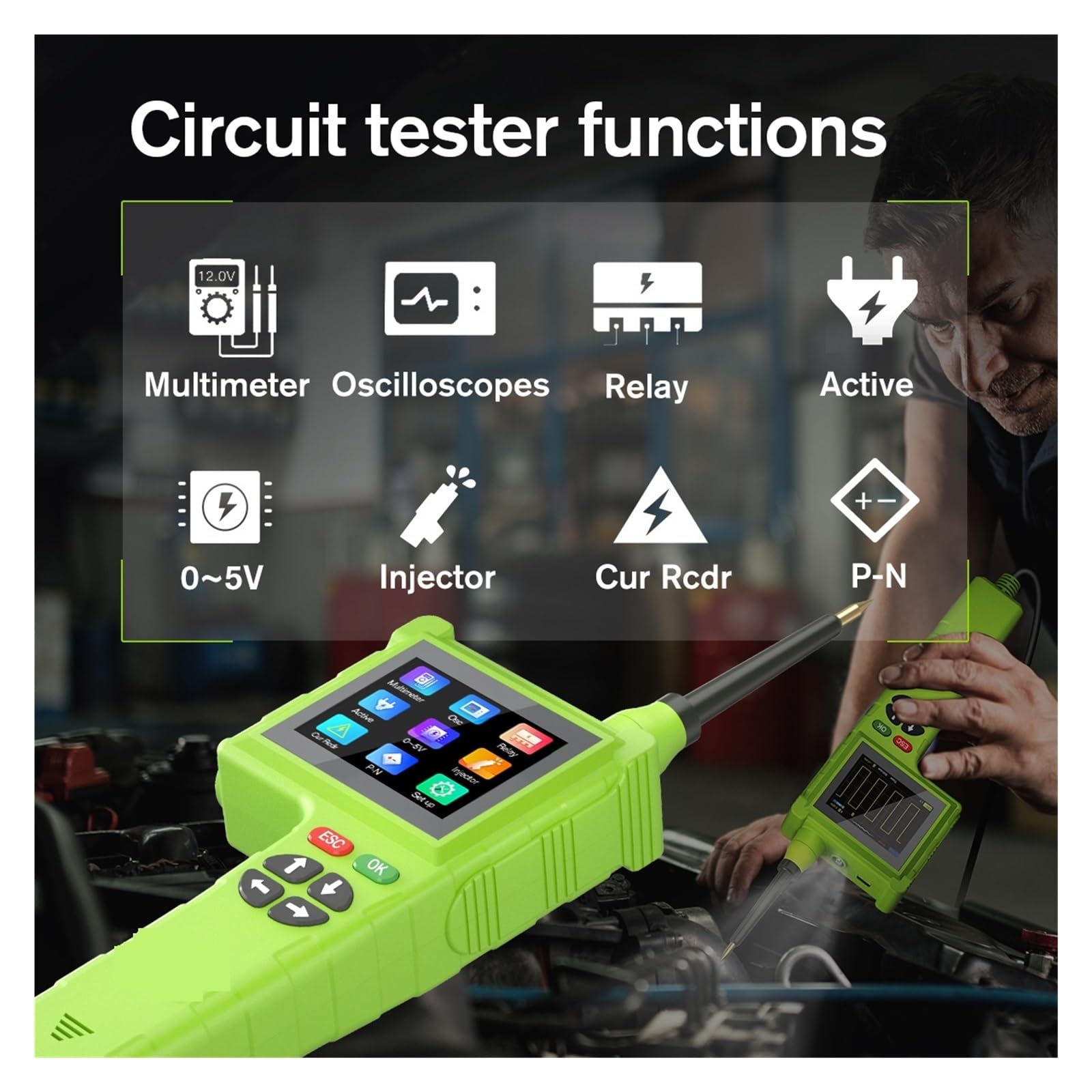 Testeur de Circuit Automobile P200 Pro 12V/24V : kit de sondes for Circuit d'alimentation, testeur de Tension, de résistance et de Relais, Outil de Diagnostic