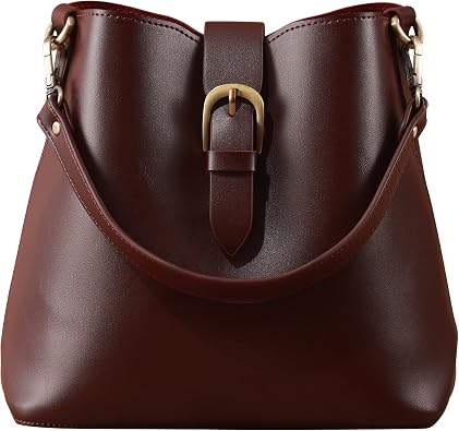 Town Bucket Vegan Leather Bag For Women Hobo Retro Faux Casual Purse Classic Vintage Simple Shoulder Handbag