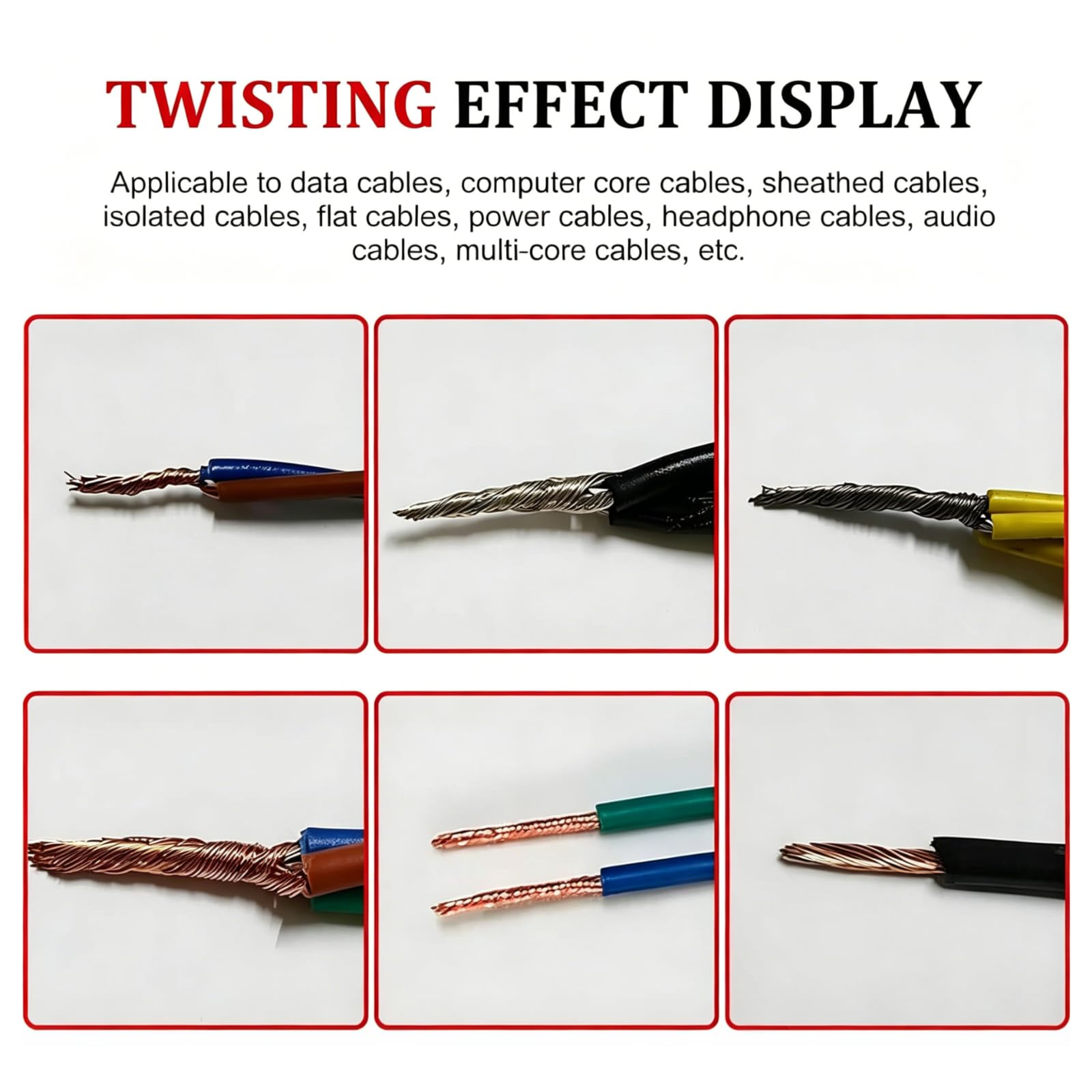 ZHENYUWANG Máquina de Trenzado y torsión de Cables con Tres cepillos, Herramienta automática Ajustable para Separar y trenzar Cables de 60 mm
