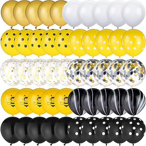 Miniatura 4 de Skylety Kit de decoración de globos de abeja de 100 piezas, globos de feliz día de abeja, confeti, globos de látex negro y amarillo para decoración