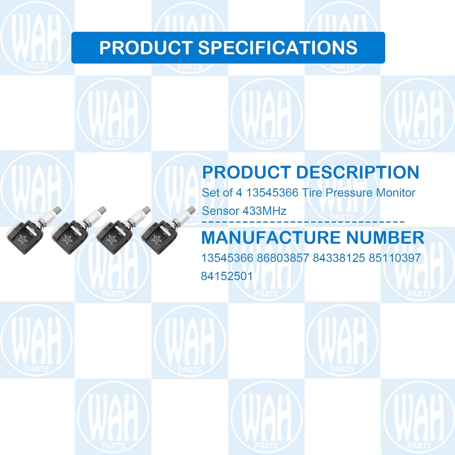 433MHz TPMS Sensors Compatible with 2020-2025 Chevrolet Silverado GMC Sierra 1500 2500HD 3500 HD 2021-2022 Cadillac Escalade ESV 4 Pcs 86803857